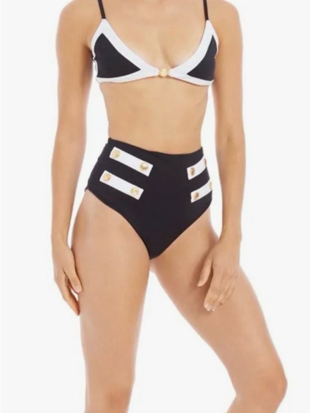 Caroline Constas Sailor Black and White High-Waist Bikini Set